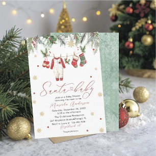 Invitation Papa Noël aquarelle Bébé Hiver  Maman futur maman