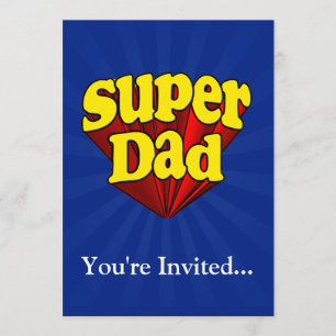 Invitation Papa superbe, super héros rouge/jaune/fête des