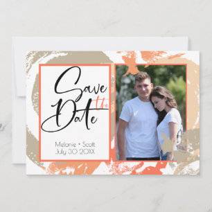 Invitation Papaya Orange Abstrait pinceau coups Enregistrer l