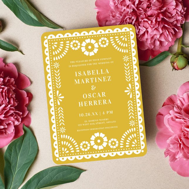 Invitation Papel jaune chaud Picado Mariage inspiré (Créateur téléchargé)