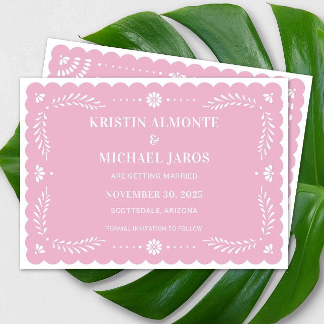 Invitation Papel moderne Picado Enregistrer la date (Modern Papel Picado Save The Date in Lavender)