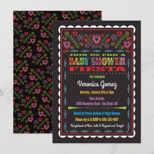 Invitation Papel Picado Baby shower mexicain Fiesta (Devant / Derrière)