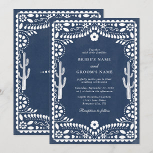 Invitation Papel Picado Boda Mexicain Mariage Rustique Bleu