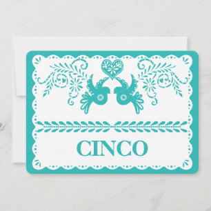 Invitation Papel Picado Cinco Numéro de cinq tables Aqua Fies