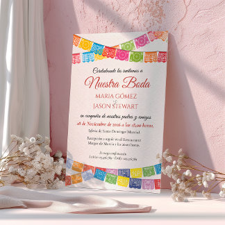 Invitation Papel Picado Élégant Coloré Mariage Mariage Espagn