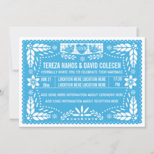 Invitation Papel picado inséparables bleu mariage