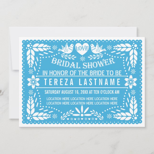 Invitation Papel picado inséparables bleu mariage douche nupt (Devant)