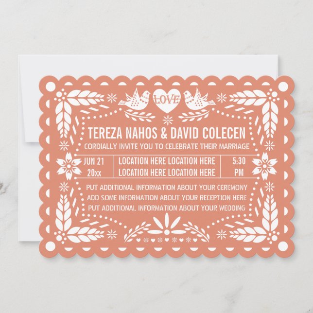 Invitation Papel picado inséparables  de pêche fiesta mariage (Devant)