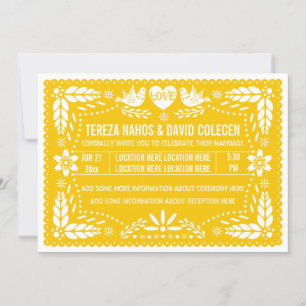 Invitation Papel picado inséparables mariage jaune