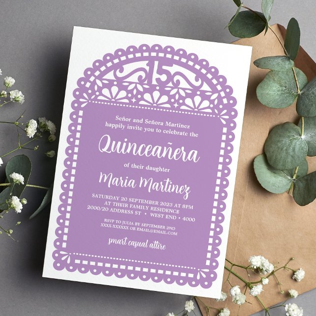 Invitation Papel Picado Inspiré Violet Quinceanera Anniversai (Créateur téléchargé)