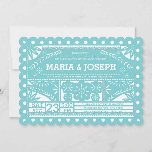 Invitation Papel Picado Mariage bleu (Devant)