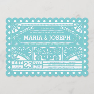 Invitation Papel Picado Mariage bleu