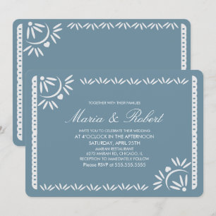 Invitation Papel Picado Mariage botanique mexicain Bleu bleu
