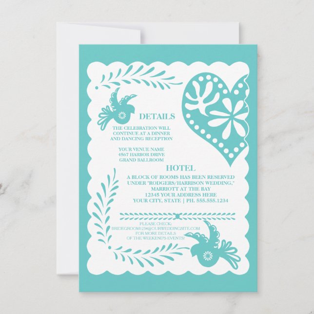 Invitation Papel Picado Mexicaine Fiesta Mariage Détails Cart (Devant)