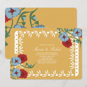 Invitation Papel Picado Mexique Botanique Floral Fête Jaune