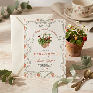 Invitation Papeterie de Baby Shower 'Un bébé aux fruits rouge