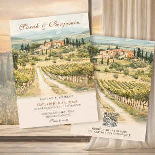 Invitation Papeterie de mariage à l'aquarelle Val d'Orcia