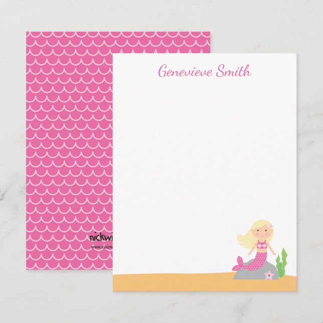 Invitation Papeterie de sirène personnalisée | Blonde rose (Devant / Derrière)