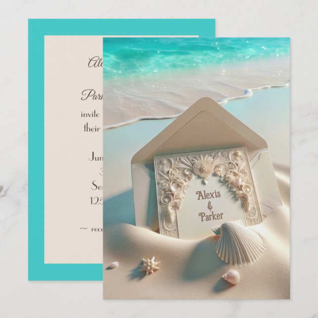 Invitation Papeterie mariage En Sable De Plage (Devant / Derrière)