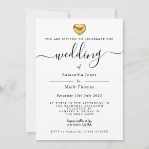 Invitation Papeterie Mariage Gold Heart simple et moderne