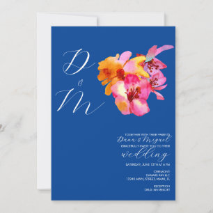 Invitation Papier à lettres floral lumineux aquarellé Monogra