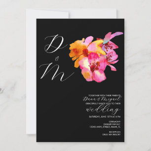 Invitation Papier à lettres mariage monogramme aquarelle flor