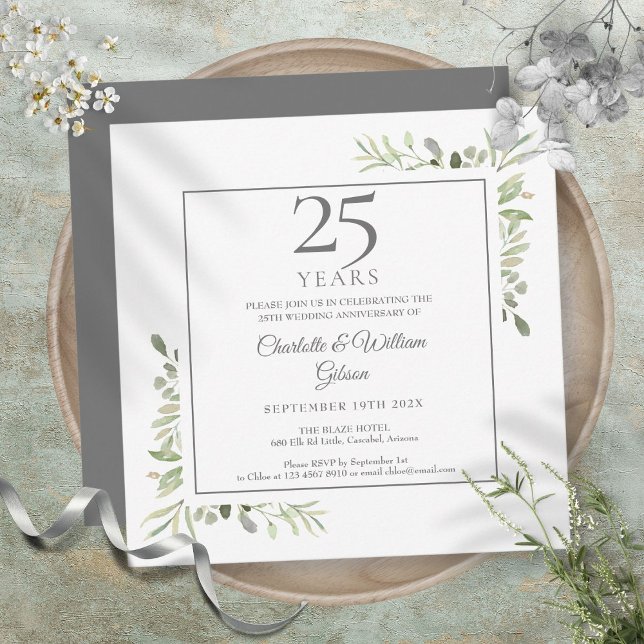 Invitation Papier aquarelle doux verdure 25e anniversaire (Soft Watercolour Greenery 25th Anniversary Invitation)