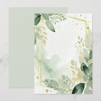 Invitation Papier aquarelle vert et or vierge Mariage