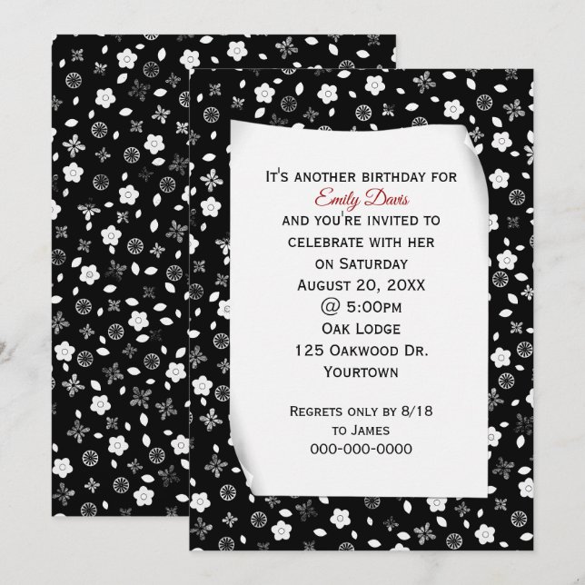 Invitation Papier bouclé sur l'impression florale fête d'anni (Devant / Derrière)