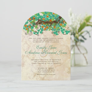 Invitation Papier Brown Aqua Orange & Lime Cherry Blossom