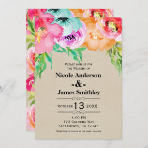 Invitation Papier d'emballage moderne rustique floral coloré