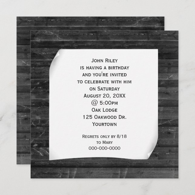 Invitation Papier Enroulé sur Bois Noir (Devant / Derrière)