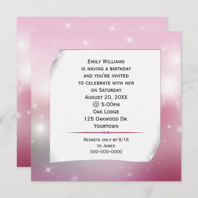 Invitation Papier Enroulé sur Étoiles Bokeh (Devant / Derrière)