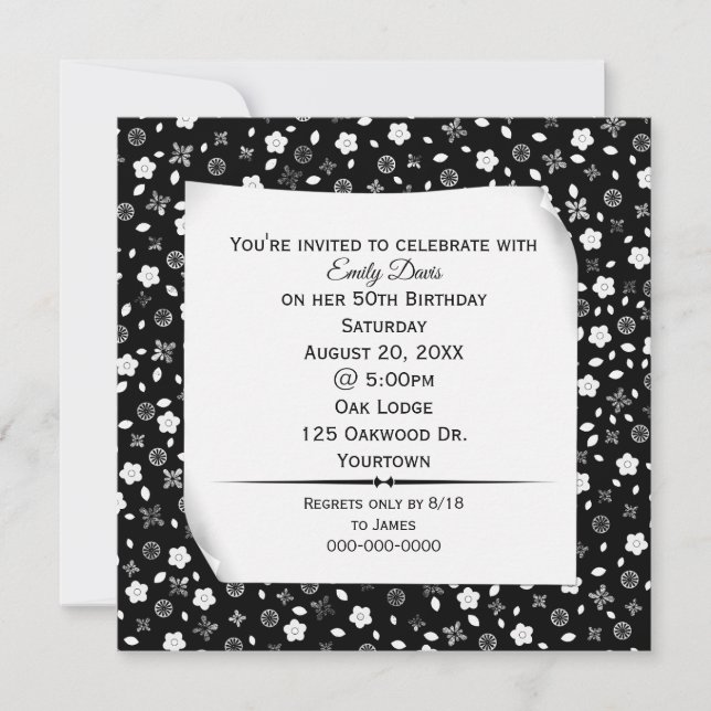 Invitation Papier Enroulé sur une Fête à Imprimé Floral (Devant)