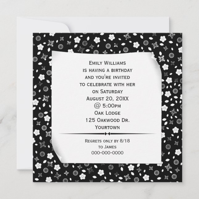 Invitation Papier Enroulé sur une Fête avec Impression Floral (Devant)