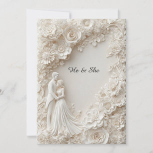 Invitation Papier floral ivoire silhouette élégante de mariag