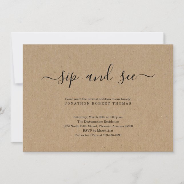 Invitation Papier Kraft neutre pour le genre Sip and See (Devant)