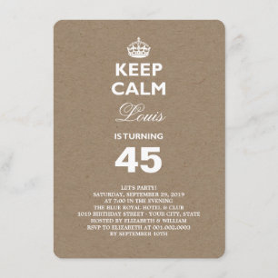 Invitation Papier Kraft pour garder le calme Funny 40e annive