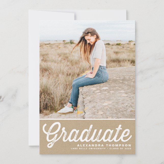 Invitation Papier Kraft Retro Bold Typographie Photo Graduati (Devant)