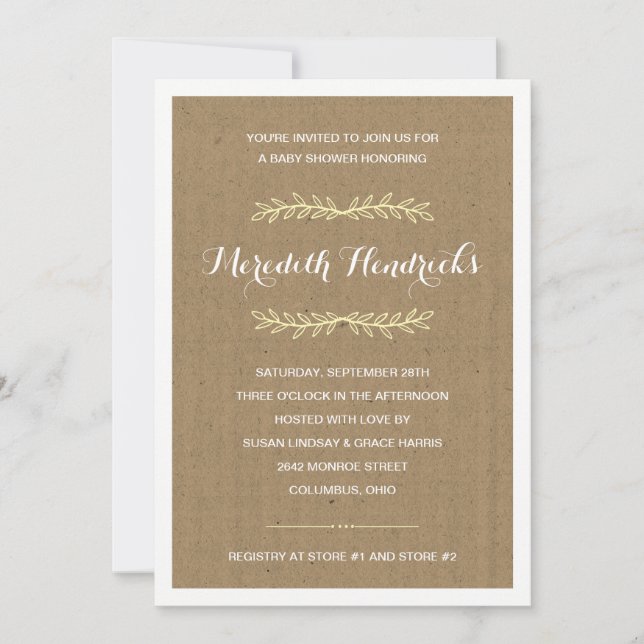 Invitation Papier Kraft rustique | Baby shower (Devant)