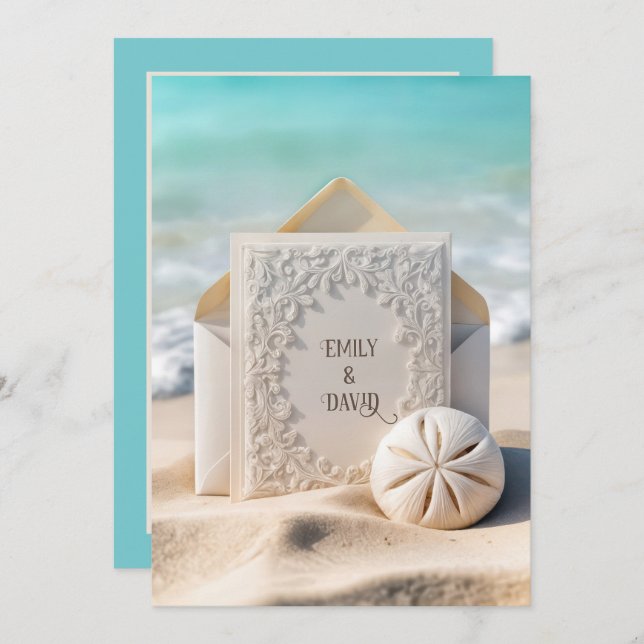 Invitation Papier mariage Avec Dollar De Sable De Plage (Devant / Derrière)