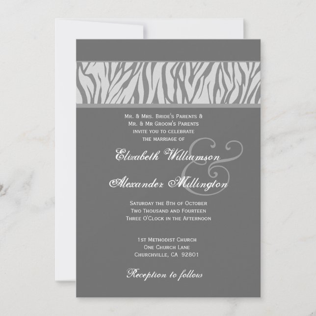 Invitation Papier Mariage Dove Grey and Silver Zebra (Devant)