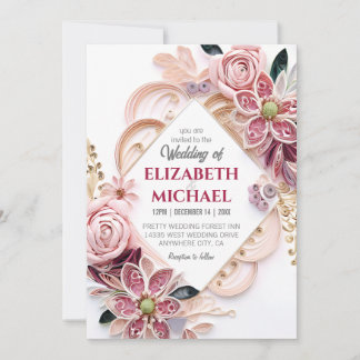 Invitation Papier Mariage Pastel Rose Floral Quilling