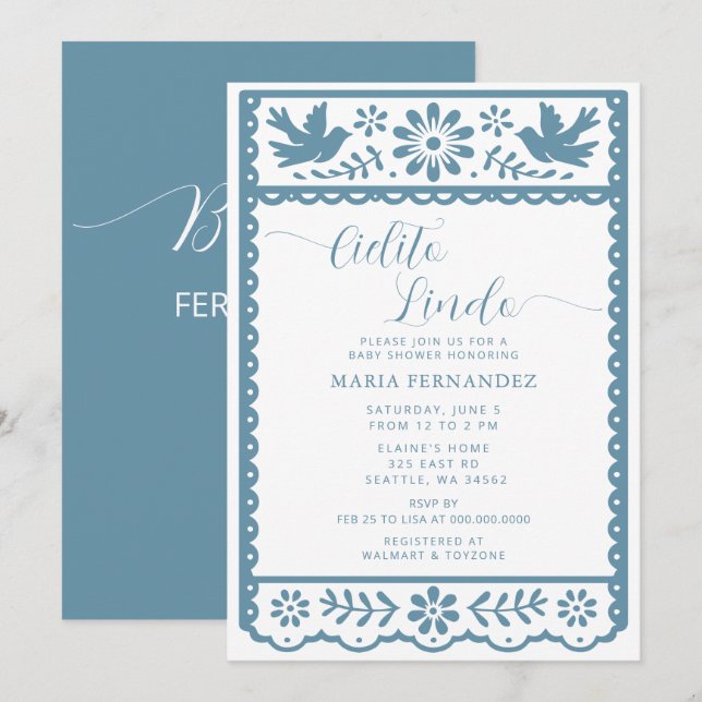 Invitation Papier mexicain Picado Cielito Lindo Baby shower (Devant / Derrière)