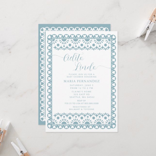 Invitation Papier mexicain Picado Cielito Lindo Baby shower (Devant/Arrière en situation)