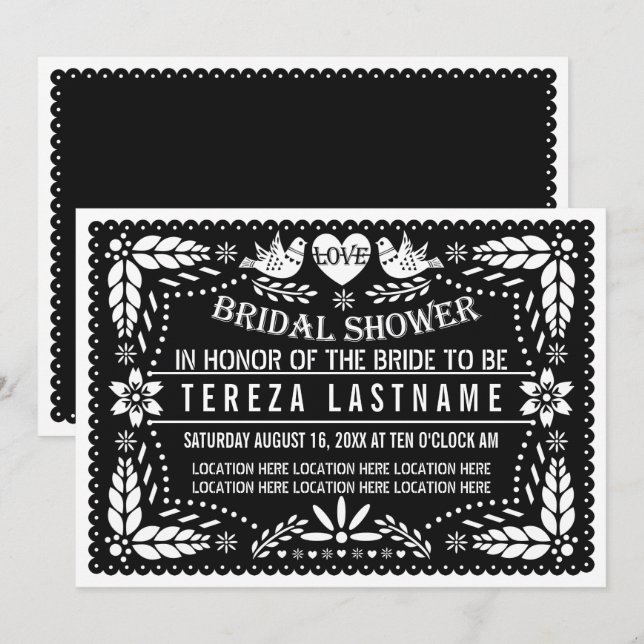 Invitation Papier noir picado amour mariage douche nuptiale (Devant / Derrière)