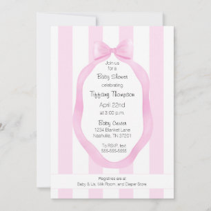 Invitation Papier peint Joli Pink Bow rayures Baby shower fil