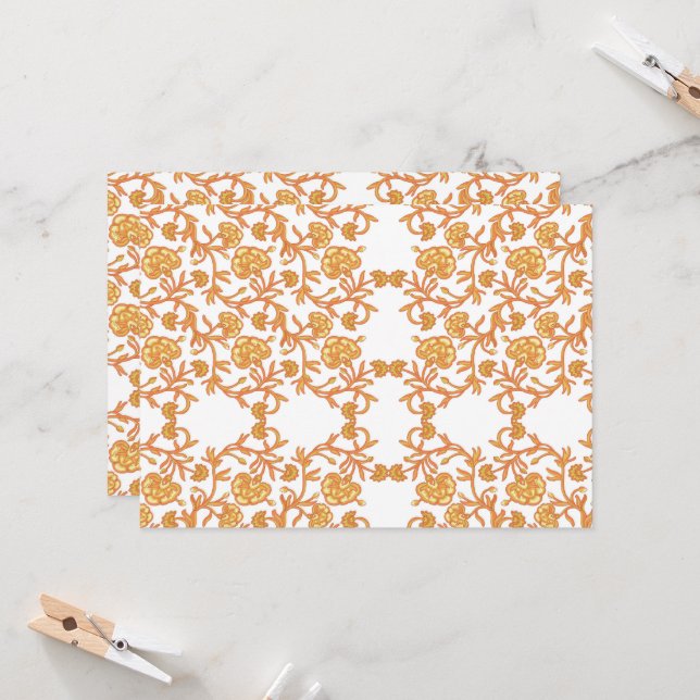 Invitation papier peint orange et blanc au design floral (Devant/Arrière en situation)