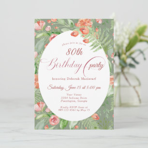 Invitation Papier Peint Vintage Roses Floral 80 ans