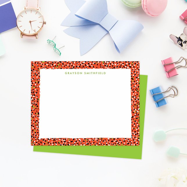 Invitation Papier personnel Empreinte de léopard de neige ora (fun colorful orange and lime green leopard print border frame personal stationery note cards)
